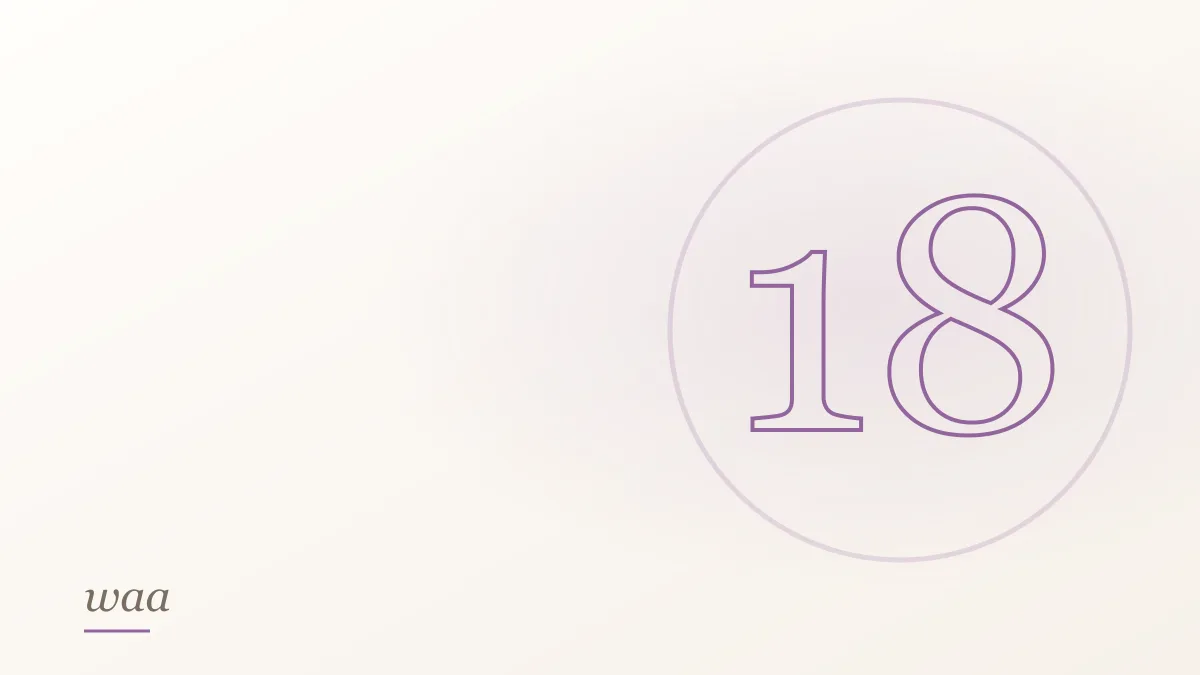 An outlined number 18 inside a circle, on a cream ground