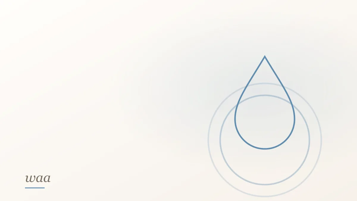 A water drop over ripple rings, line drawing on a cream ground