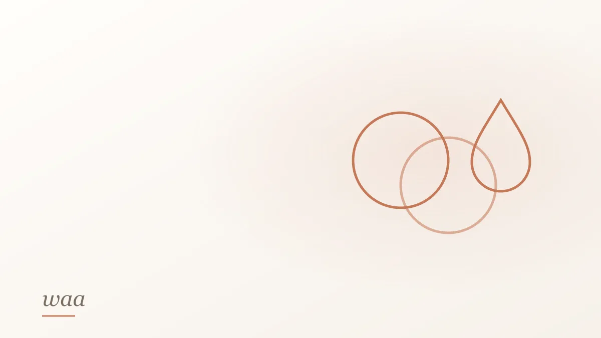 Wedding bands and a water drop, line drawing on a cream ground