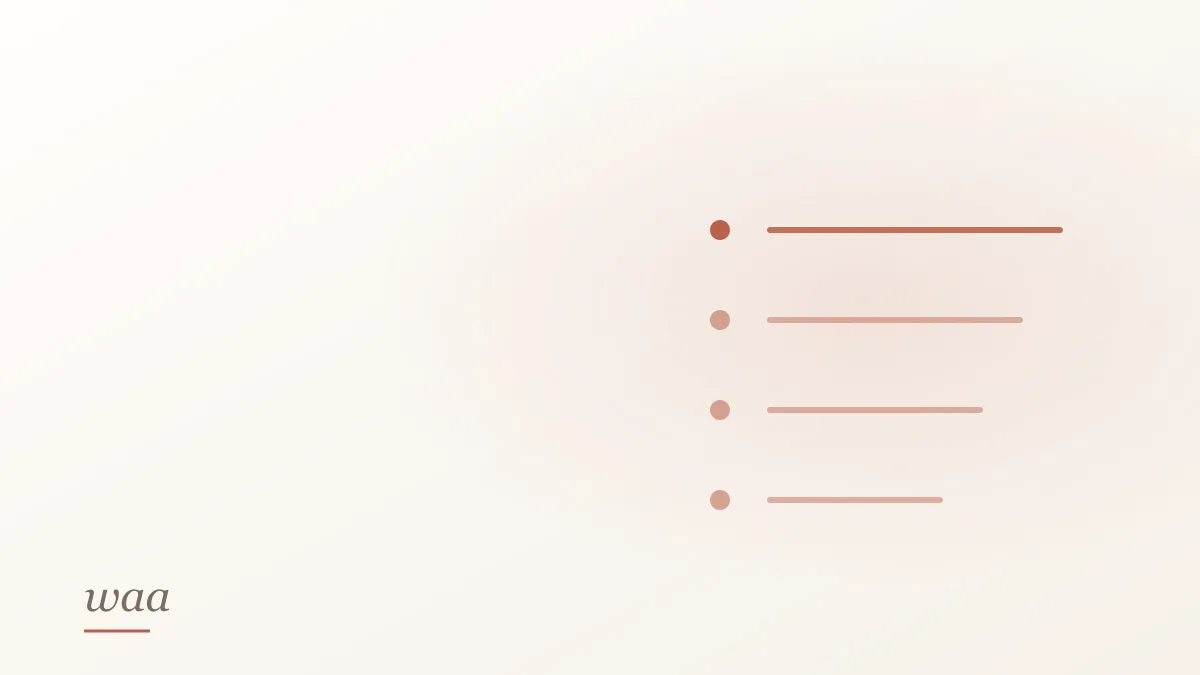 List rows with bullet points, line drawing on a cream ground