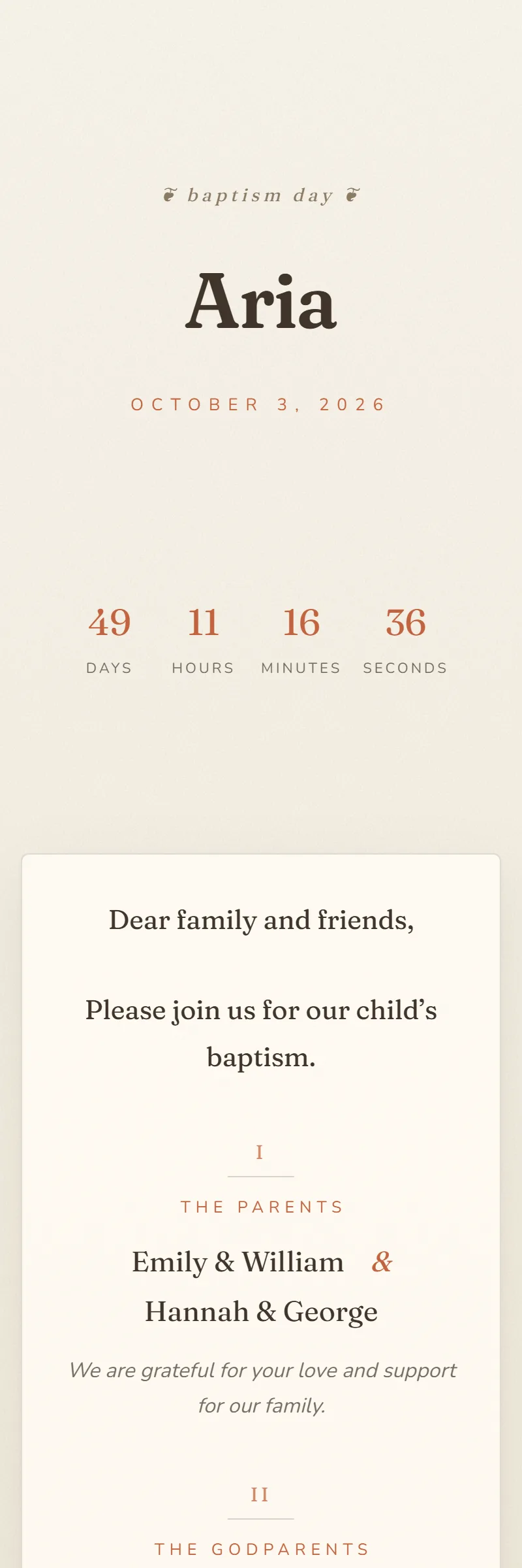 Online Baptism invitation, First Chapter template