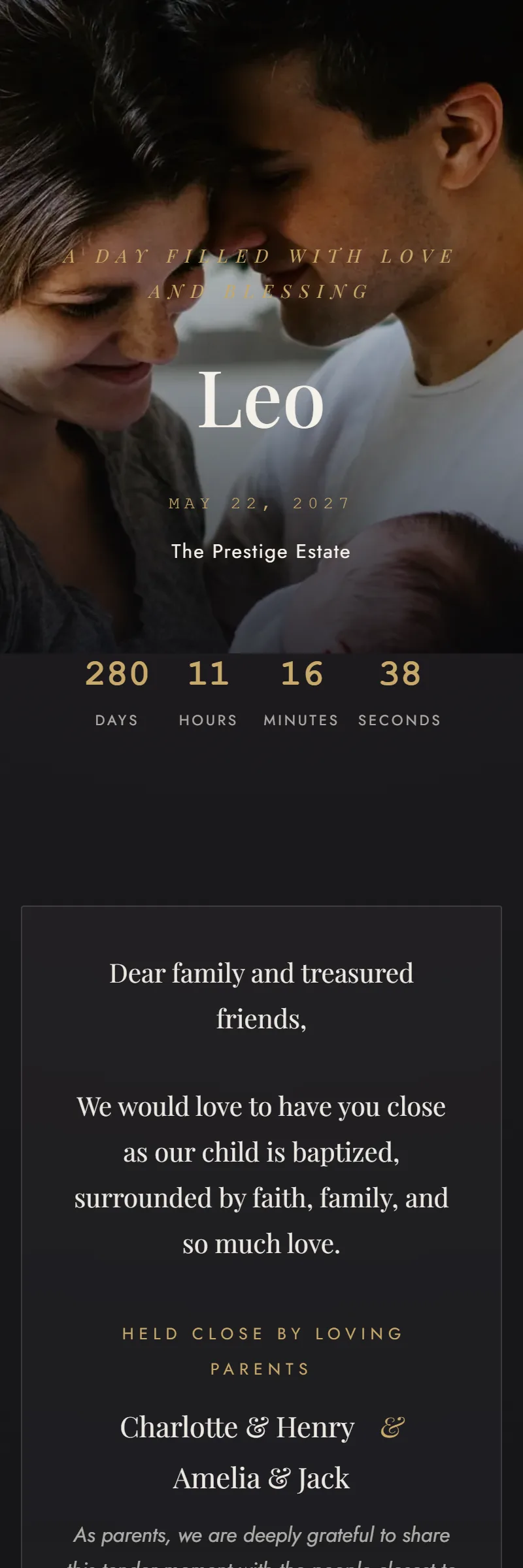 Online Baptism invitation, Lumière template