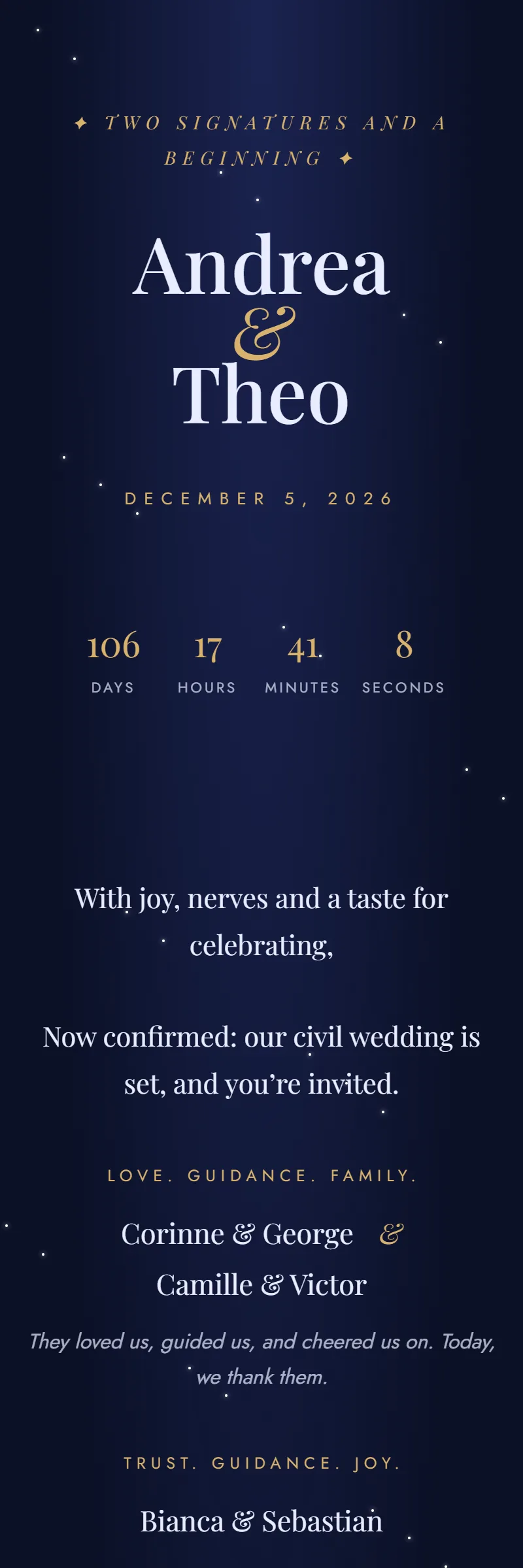 Online Civil Wedding invitation, Celestial template