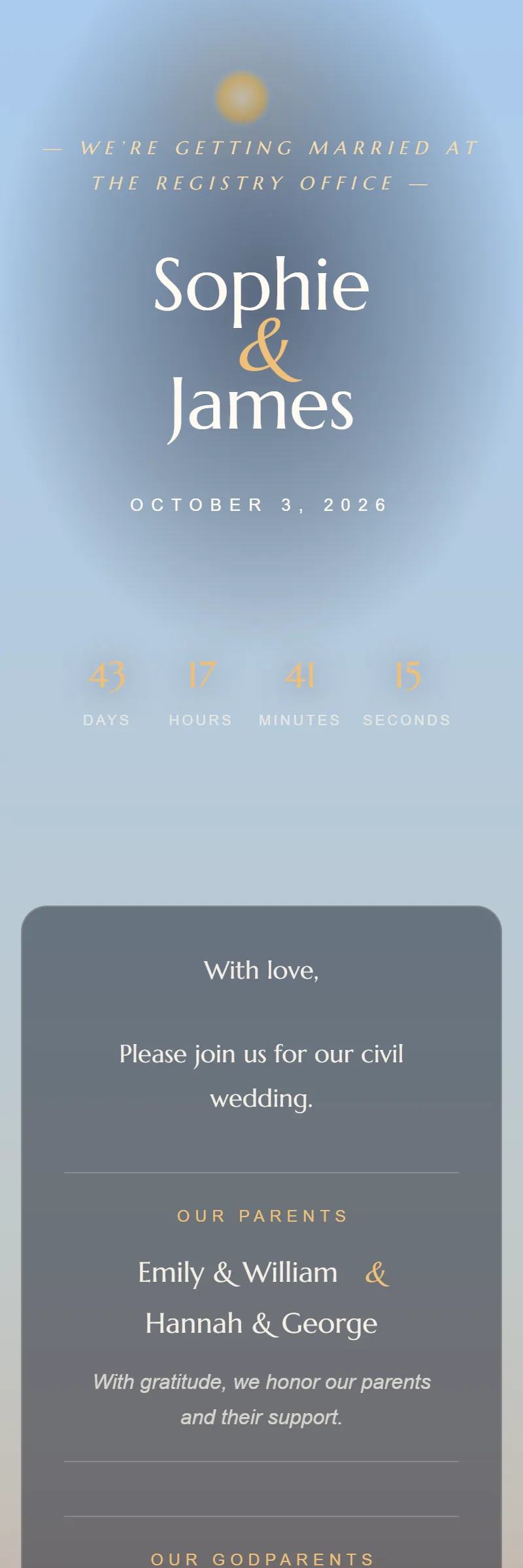 Online Civil Wedding invitation, Golden Hour template