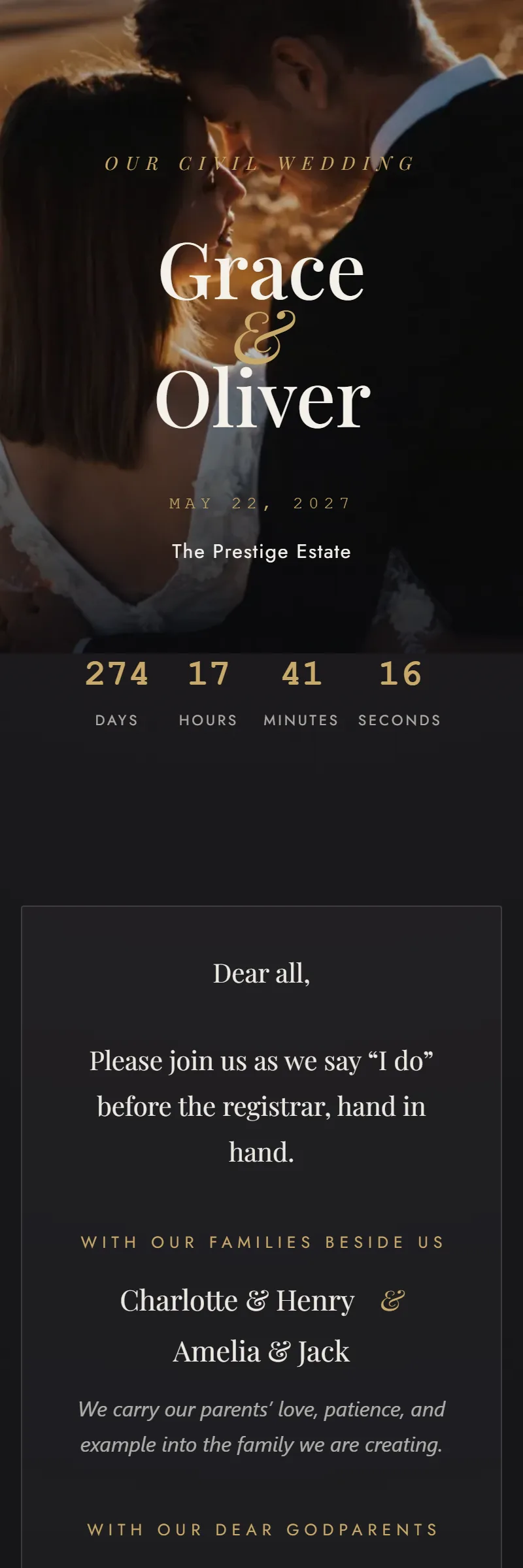 Online Civil Wedding invitation, Lumière template