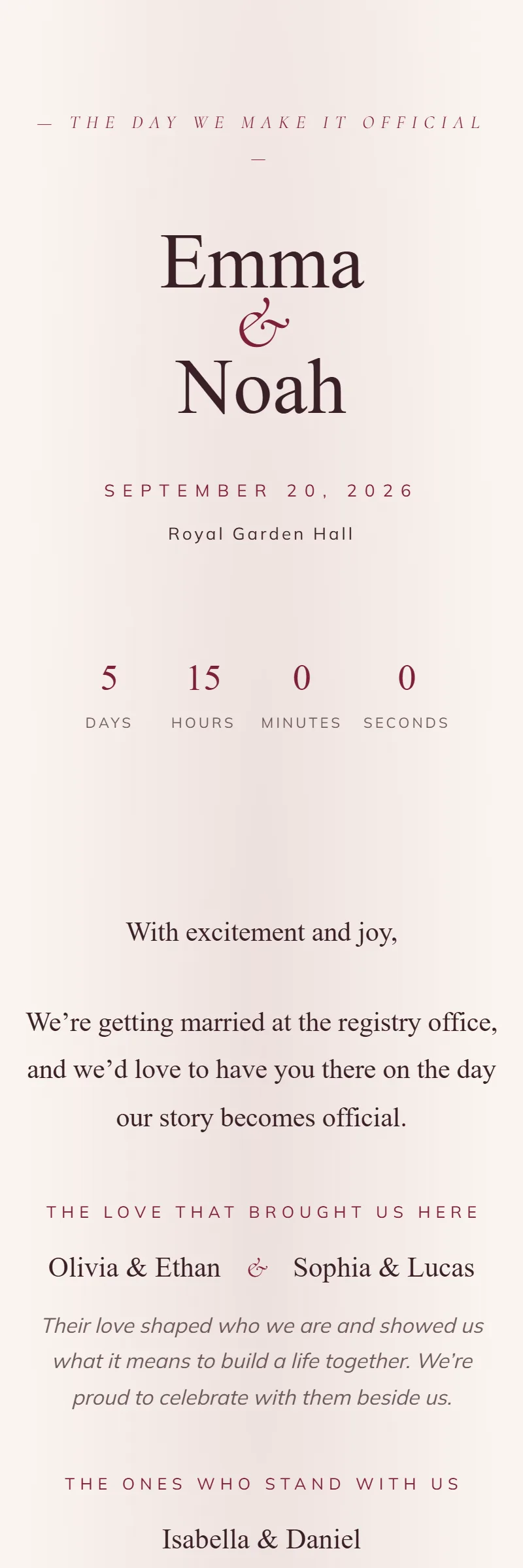 Online Civil Wedding invitation, Petal Diary template