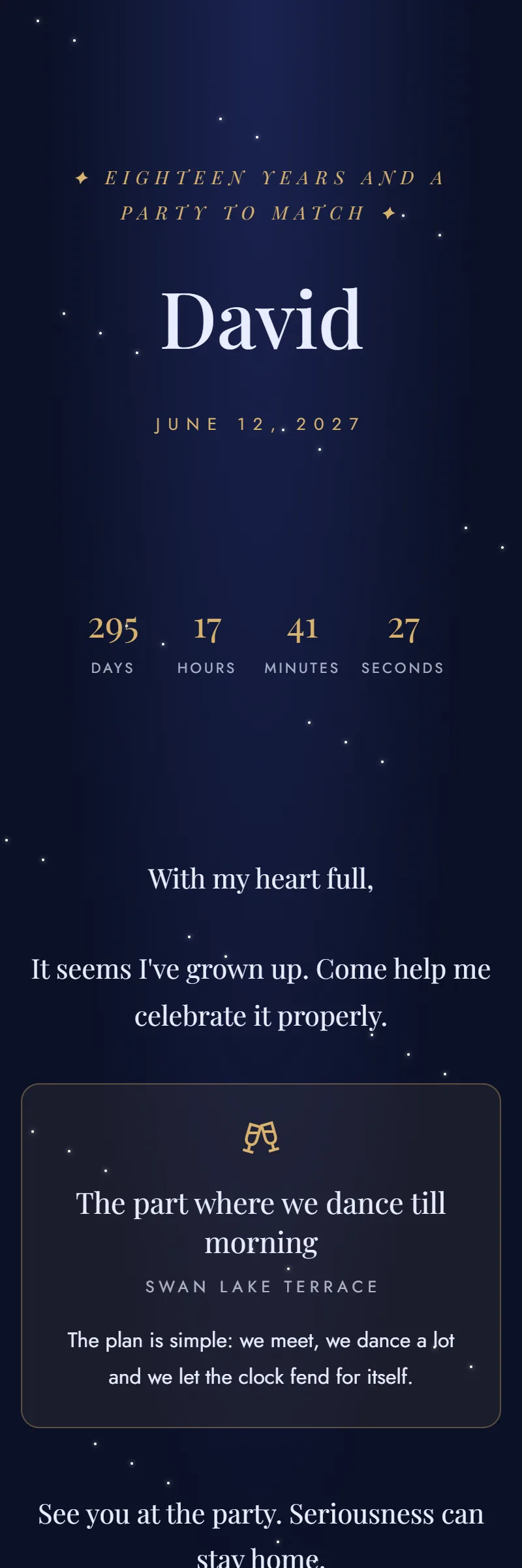 Online Coming of Age invitation, Celestial template
