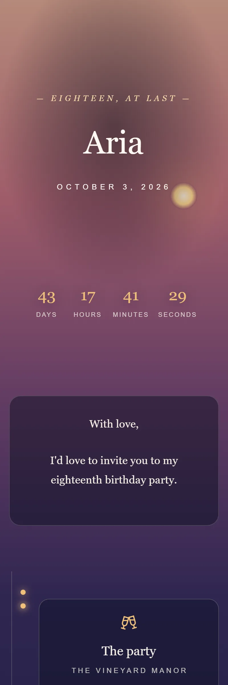 Online Coming of Age invitation, Golden Hour template
