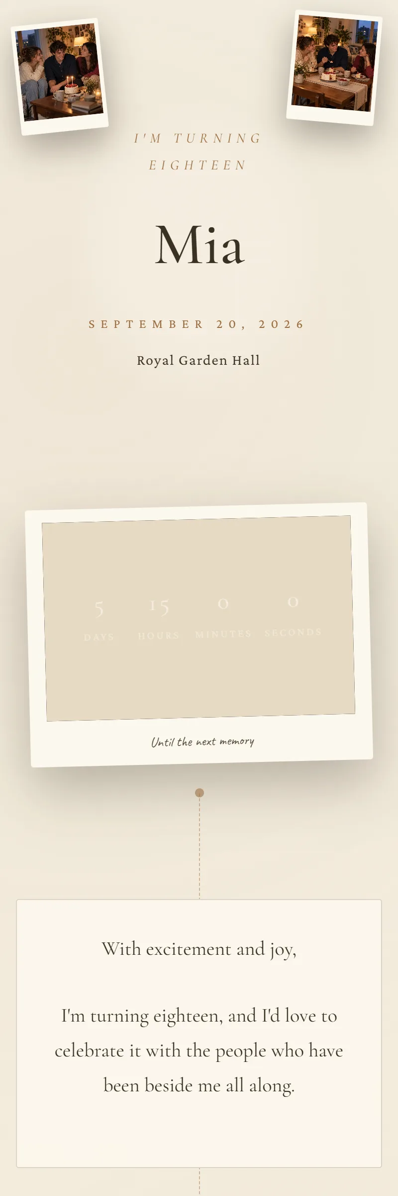 Online Coming of Age invitation, Frames of Memory template
