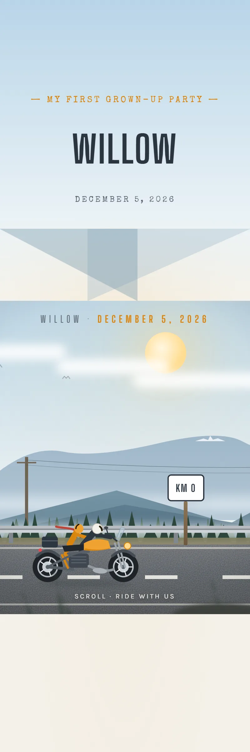Online Coming of Age invitation, Two Wheels template