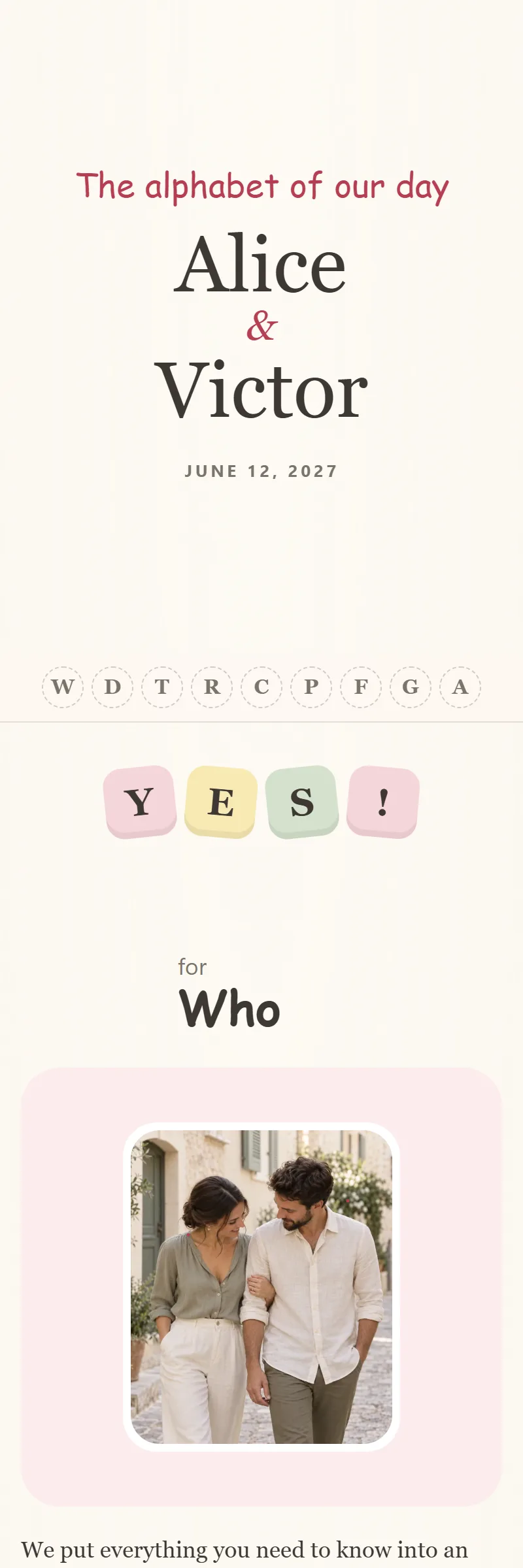 Online Wedding invitation, The Alphabet template