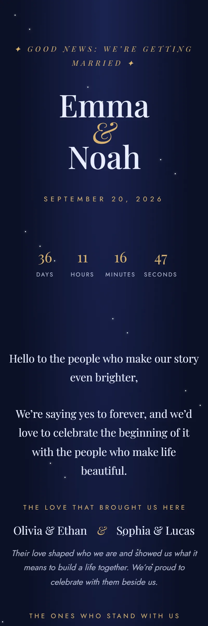 Online Wedding invitation, Celestial template
