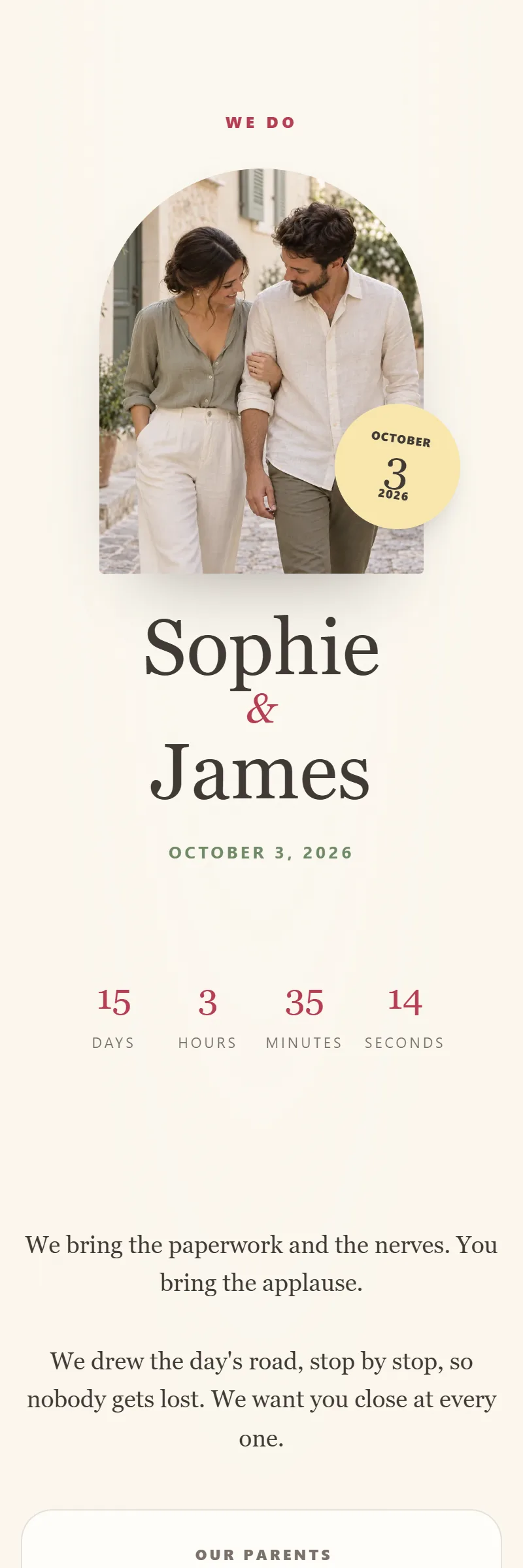 Online Wedding invitation, The Day's Map template