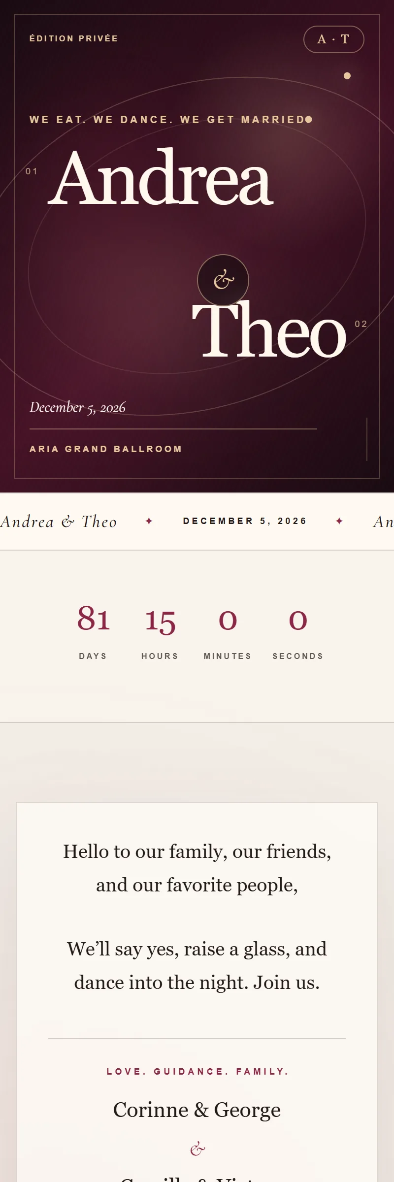 Online Wedding invitation, Édition Privée template