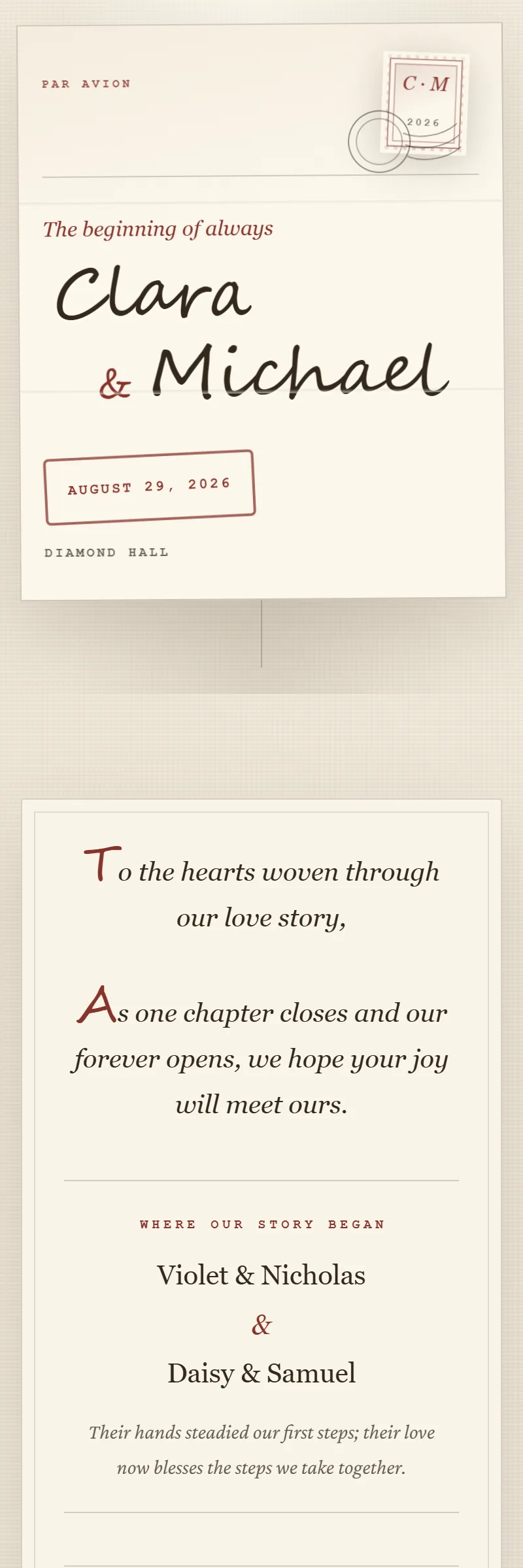 Online Wedding invitation, The Family Archive template