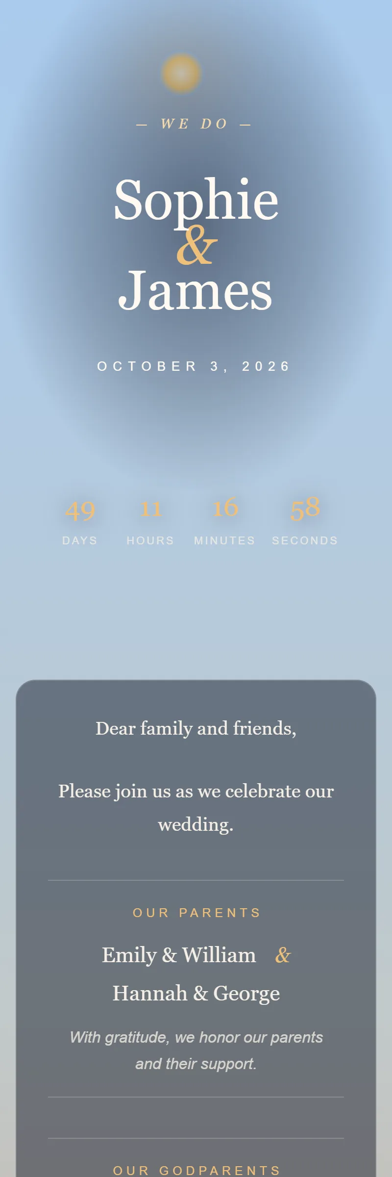 Online Wedding invitation, Golden Hour template