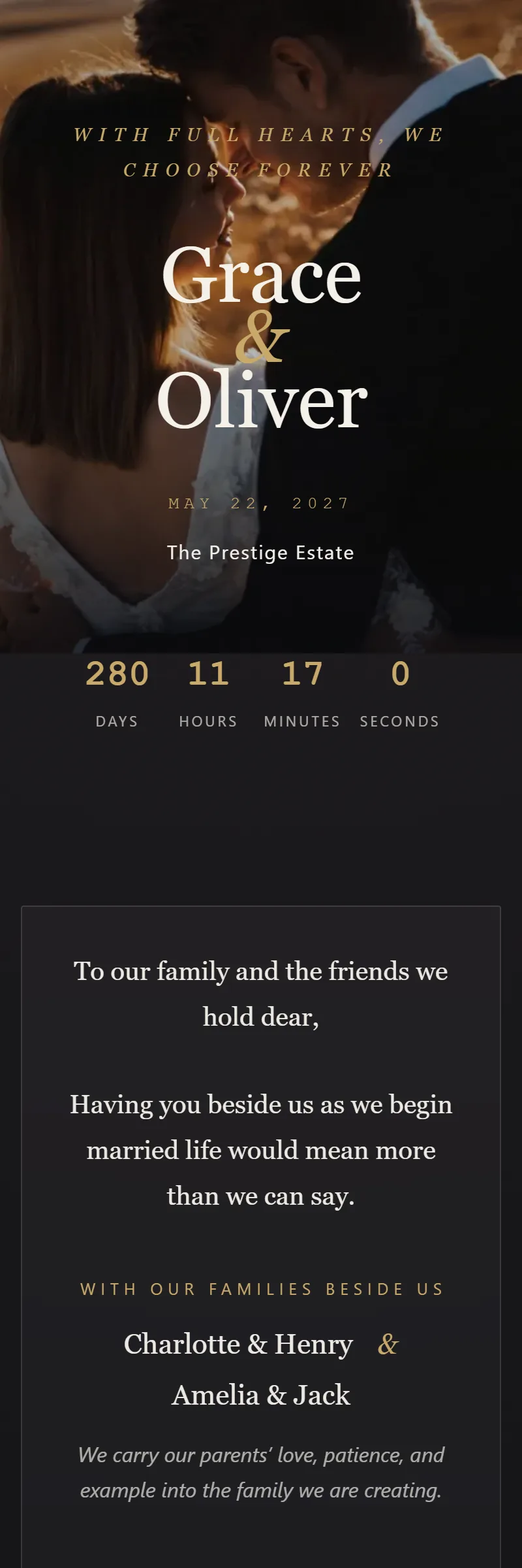 Online Wedding invitation, Lumière template