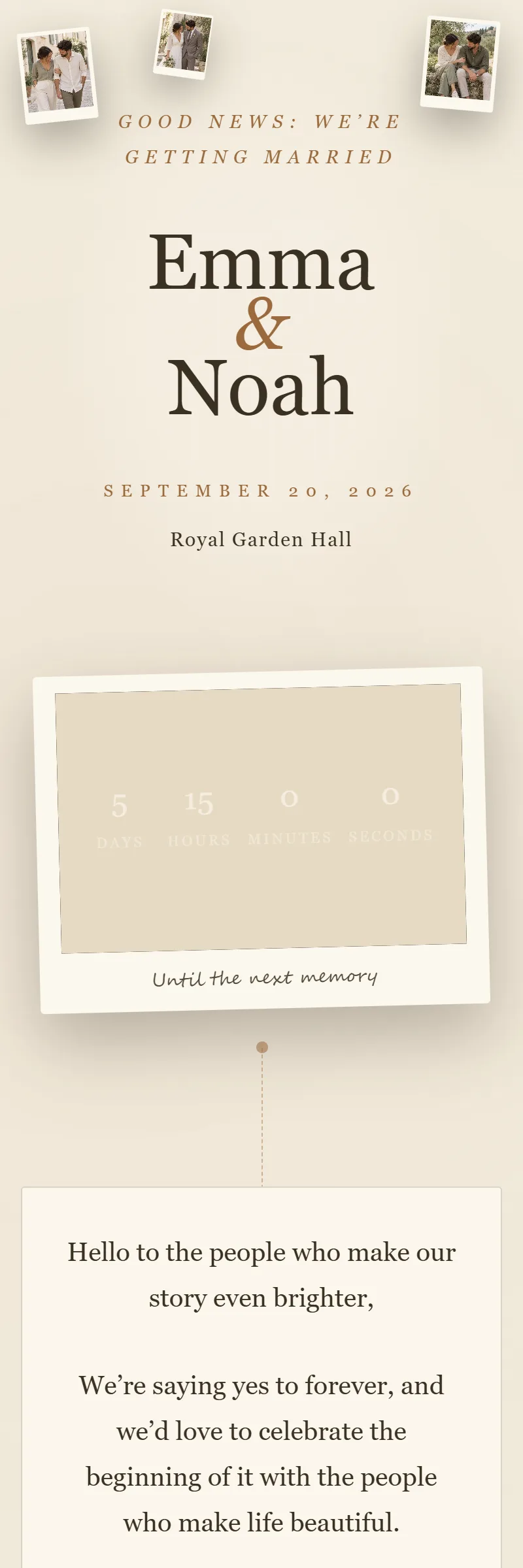 Online Wedding invitation, Frames of Memory template