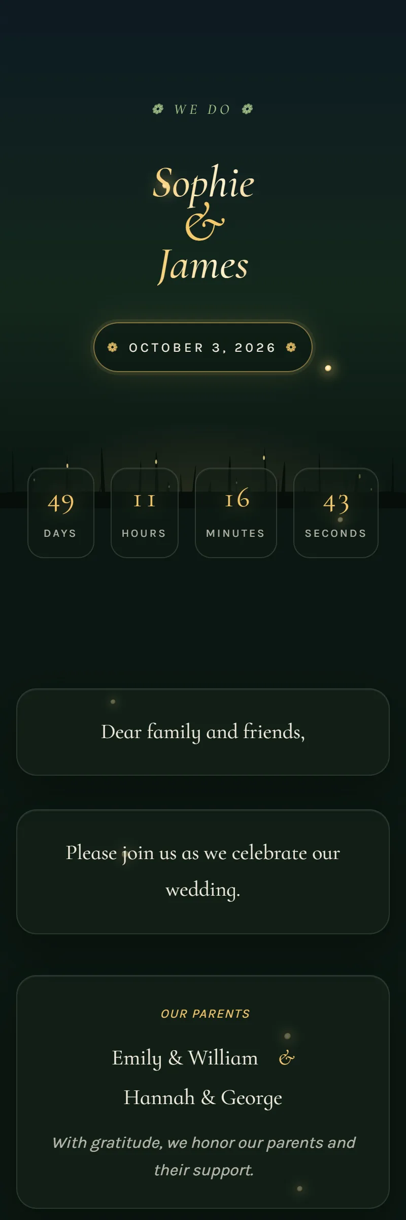 Online Wedding invitation, Midsummer Fireflies template
