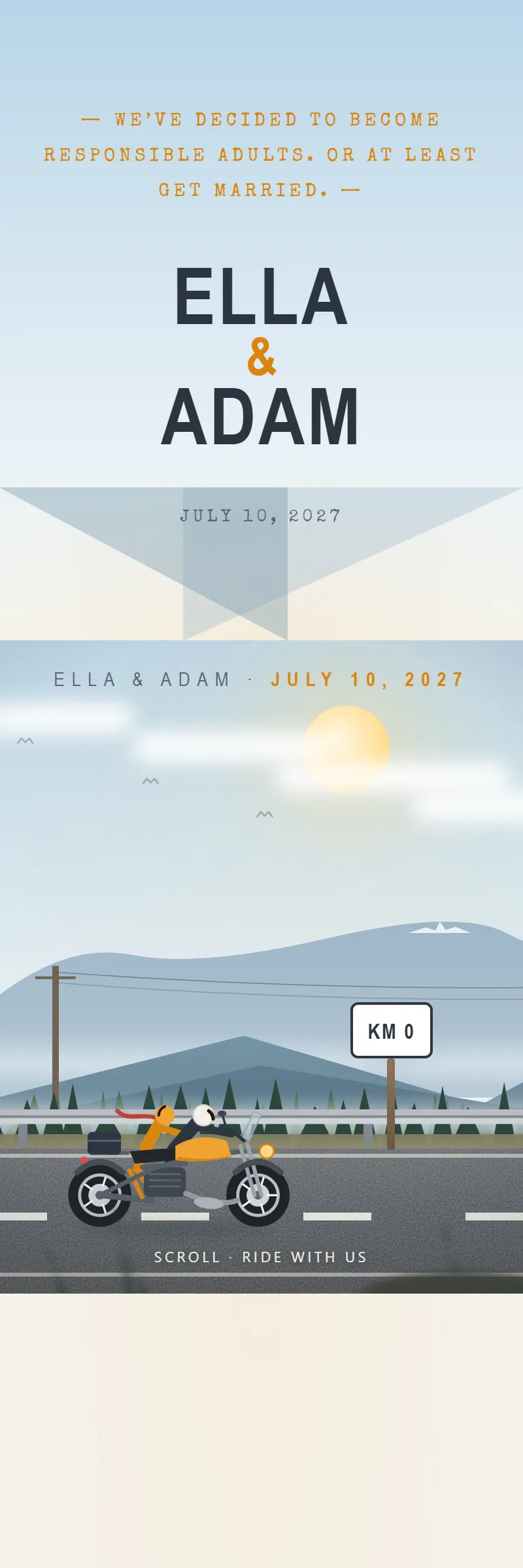 Online Wedding invitation, Two Wheels template