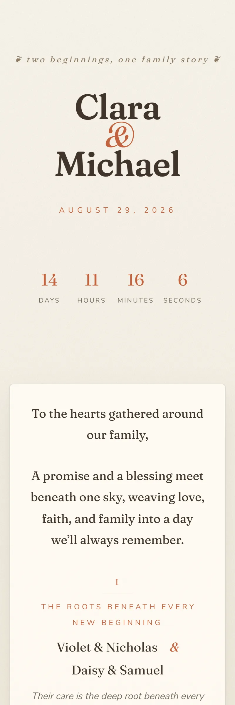 Online Wedding & Baptism invitation, First Chapter template